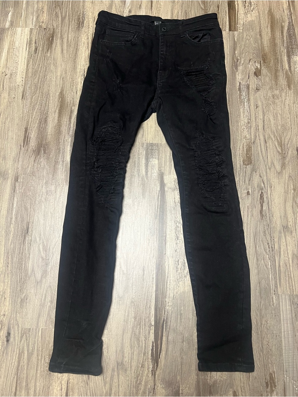 Forever 21 Mens Distressed Skinny Jeans Black 31x31 Tag 34 Rip Repair Moto